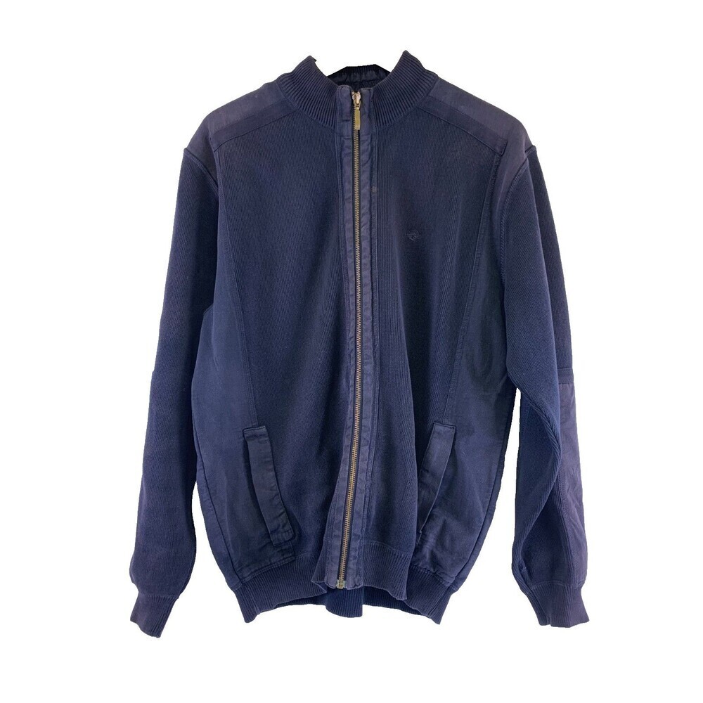 Saint James Full Zip Sweater Jacket Navy Blue Cotton‎ Knit Pockets Mens Large